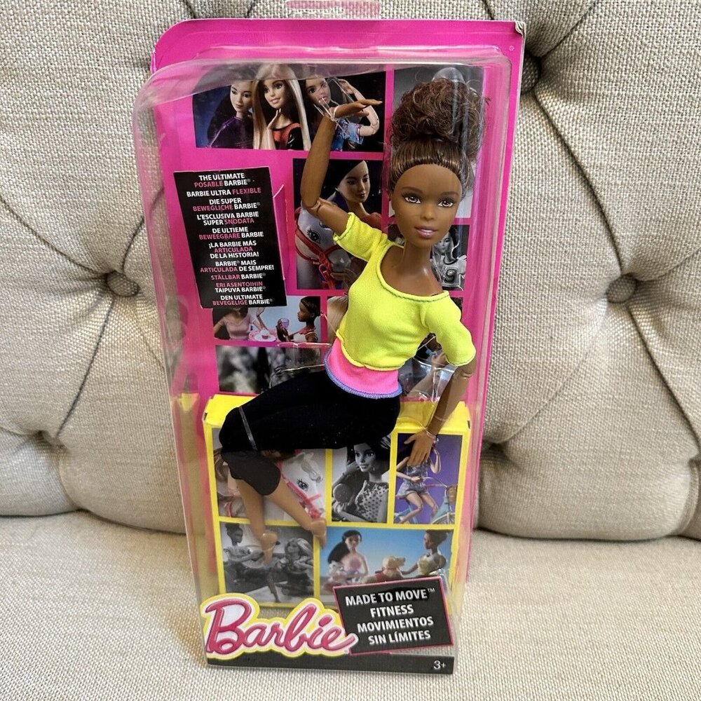 Barbie Made to Move AA Yellow Top Yoga Doll Curly Hair African American Black